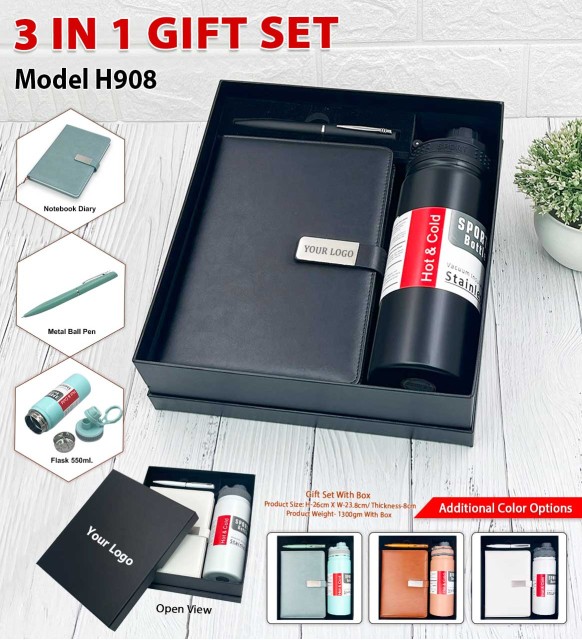3 in 1 gift set model h908 diary, ball pen and flask 